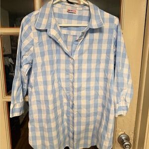Blue and White Checkered Button Down Shirt